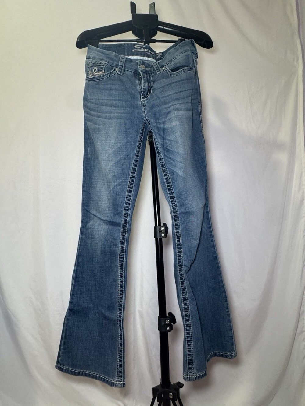 Seven7 Embellished Bootcut Jeans Sequin Swirl Pockets Medium Wash Womens 10 Y2K